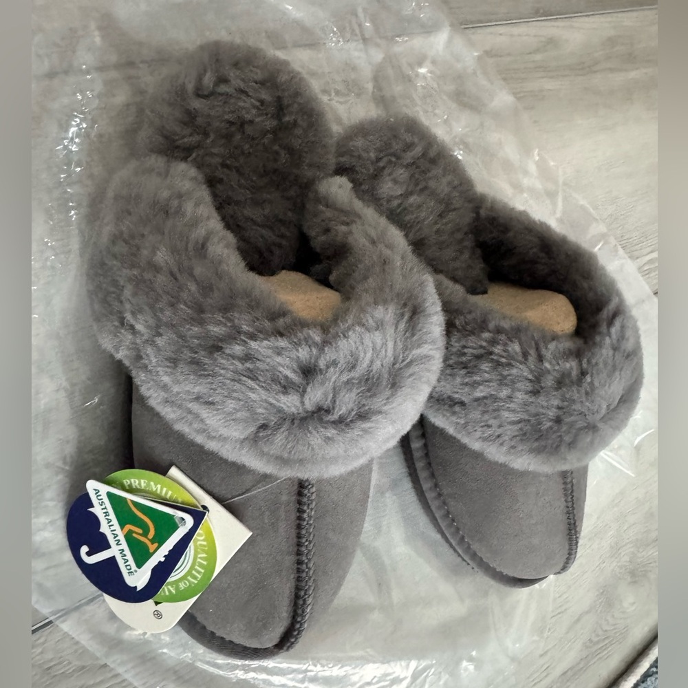 UGG Women's Gray Suede Shearling Clog Slippers
